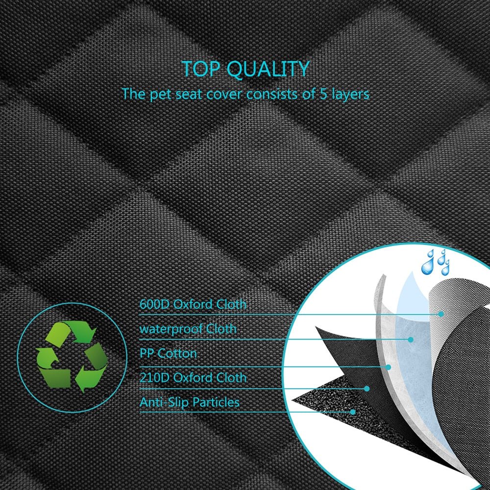 Koiran auton takapenkin suojus – 100 % vedenpitävä, liukumaton ja kestävä 600D penkinsuoja suurille koirille. Sopii myös kissan kuljetukseen.